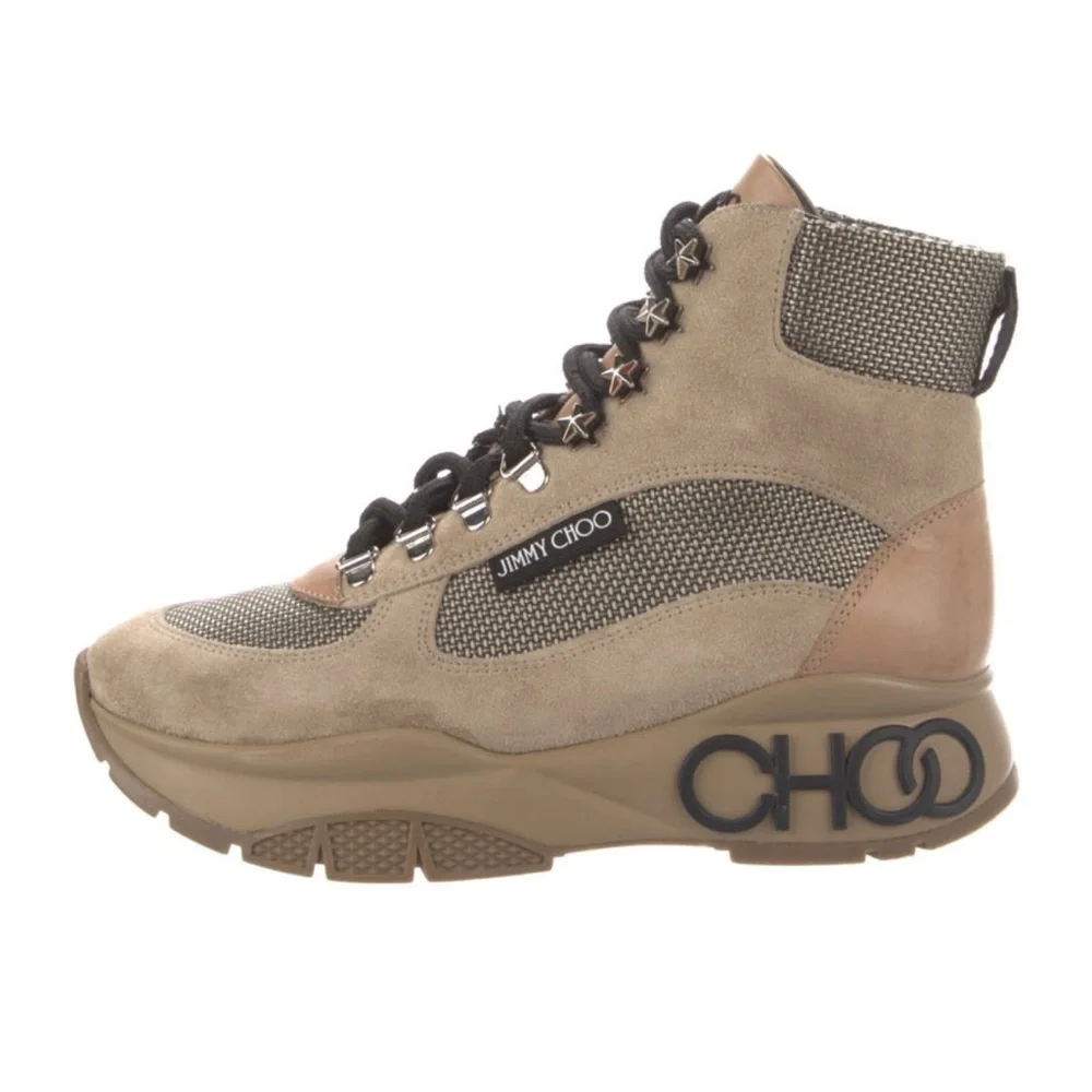 Jimmy Choo Beige Suede Colorblock Pattern Boots - Picture 2 of 5